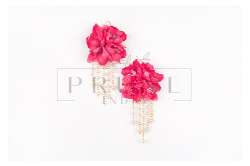 Hot Pink Four Flower Round Earring with Five Bead Drop