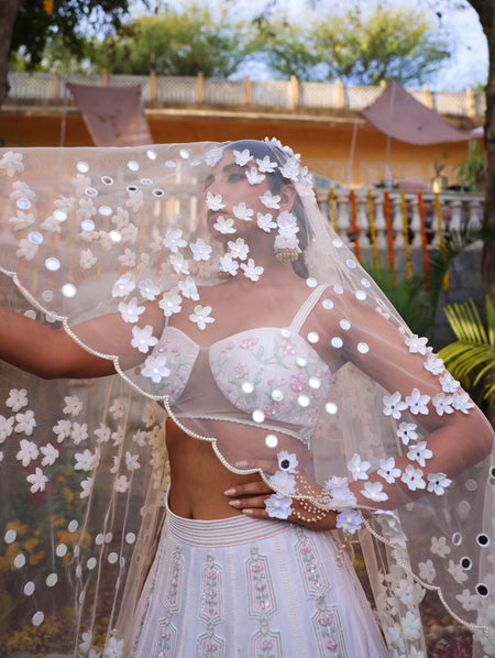 The Prune Dupatta - Tulle Floral Dupatta
