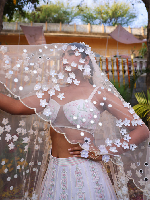 The Prune Dupatta - Tulle Floral Dupatta