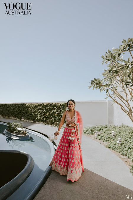 Real bride featured in Vogue Australia wearing the Prune India Signature Silk bridal set.