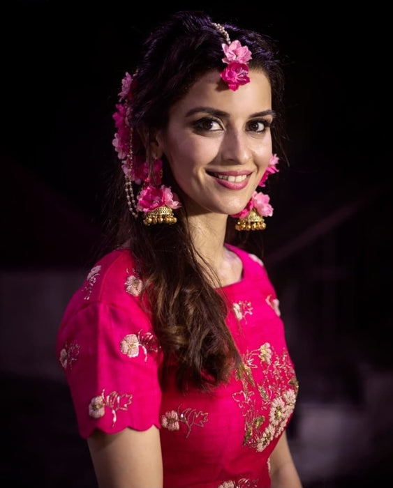 Indian television star wearing Prune india floral jewelry on Haldi 