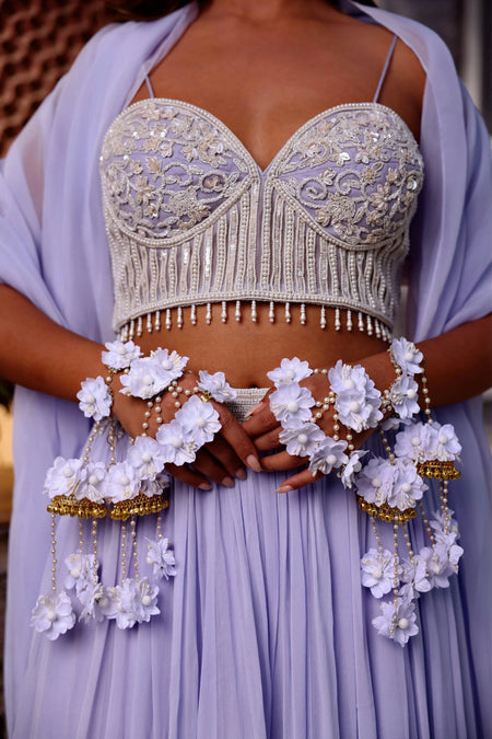 Gen Z bridal jewelry: handcrafted silk floral kaleere for minimalist brides.