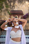 Shwet Ethereal White Set: Luxury pure white silk floral jewelry for Maiyan ceremony.