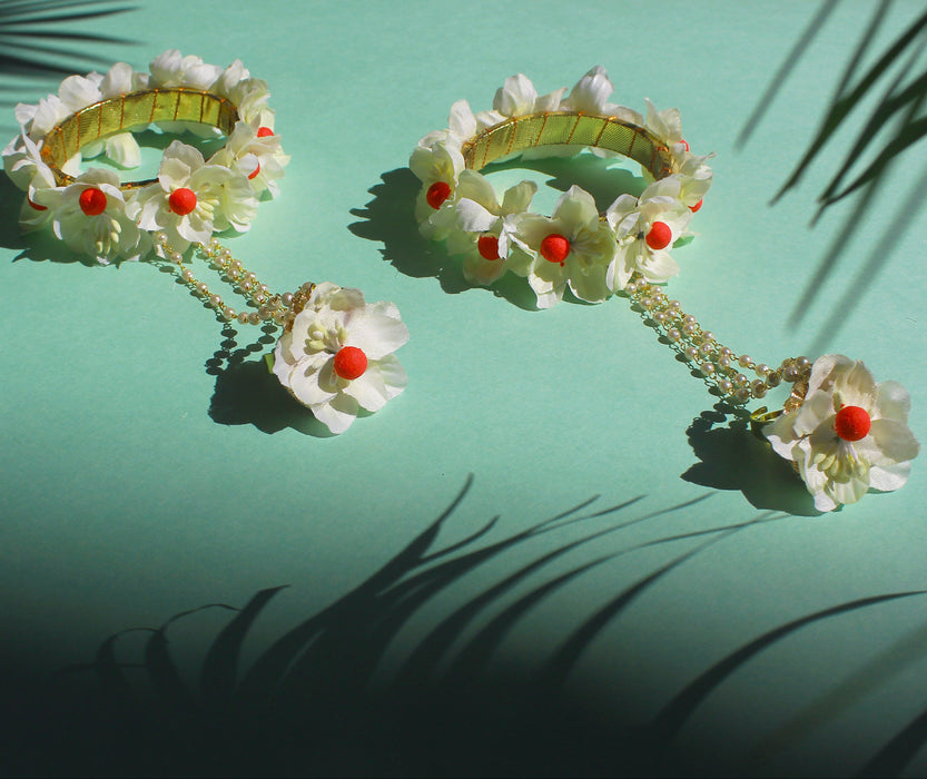 One ring haath phool in custom silk flowers, designed for the modern editorial bride.