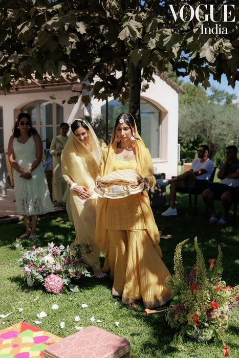 Real bride featured in Vogue India wearing Prune India Signature Silk jewelry in France.