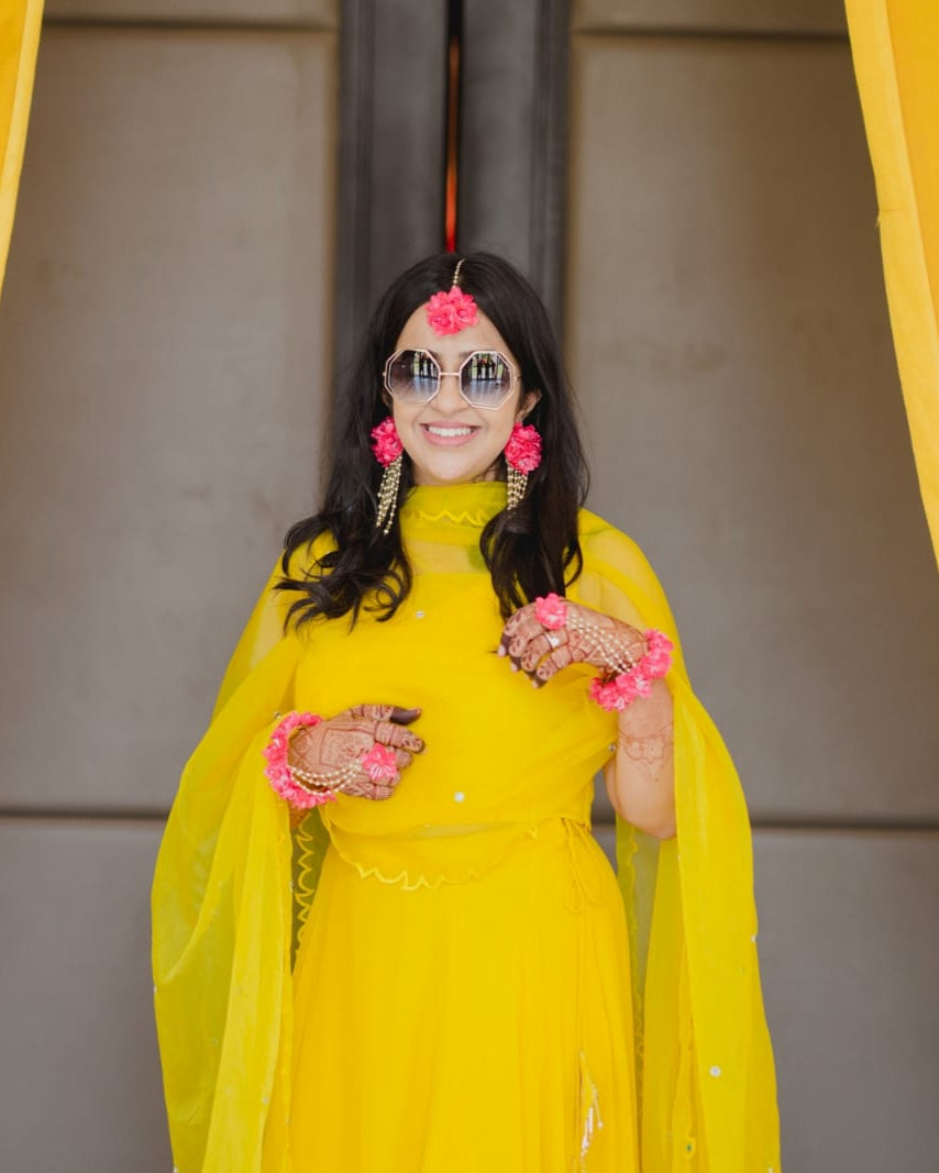 Bride in Set of Three - Maang Tikka , Jhumkie & Bangle Haath Phool