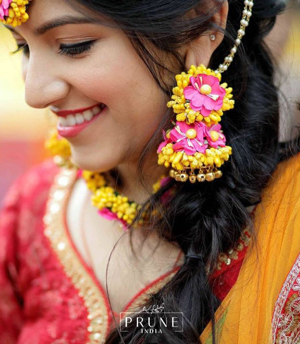 Luxury Haldi Mehndi accessories - Maang Tikka, Jhumkie, Choker & Haath Phool