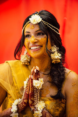 Bride in Basic Set - Maang Tikka with Side Chain , Jhumkie & Haath Phool