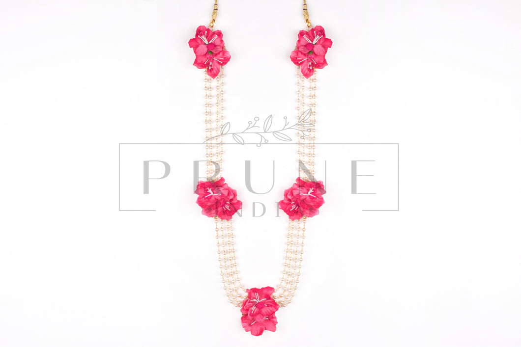 Hot Pink Five Flower Necklace