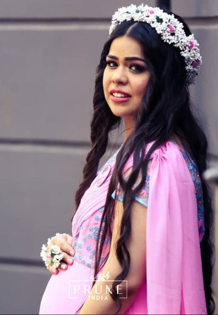 Full floral tiara and haath phool set in custom colors