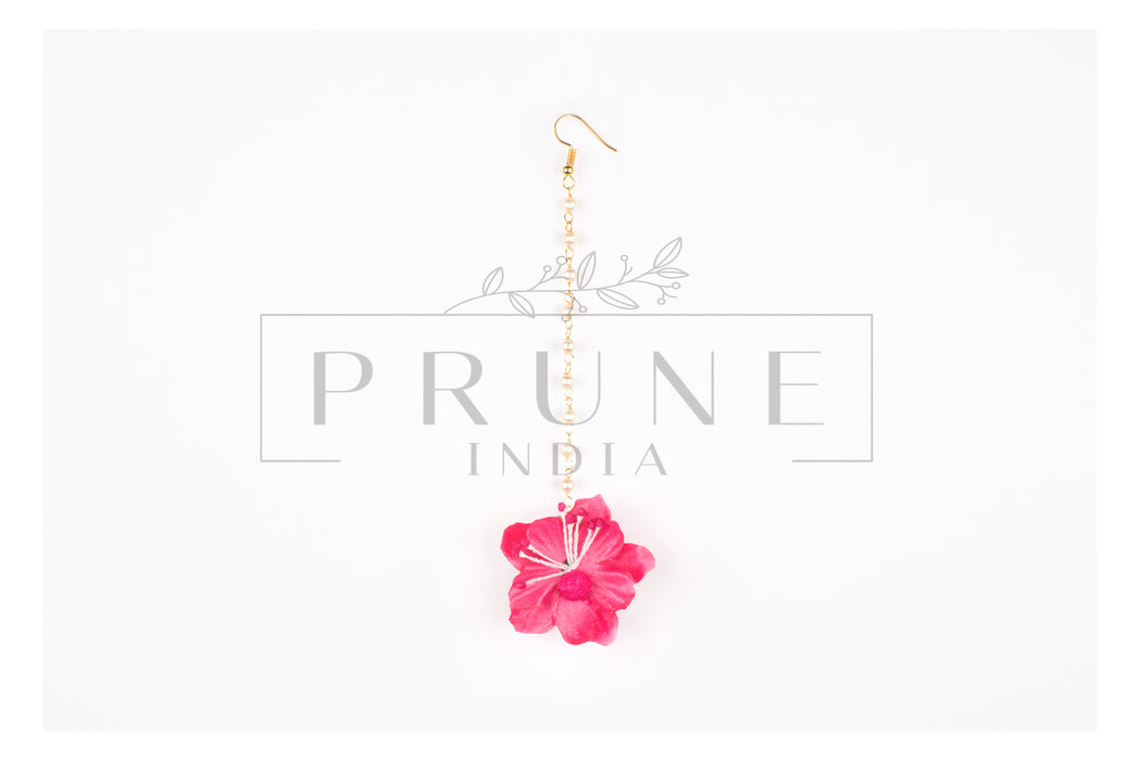 Hot Pink Set of Three - Maang Tikka , Jhumkie with Floral Kaanchain & Haath Phool