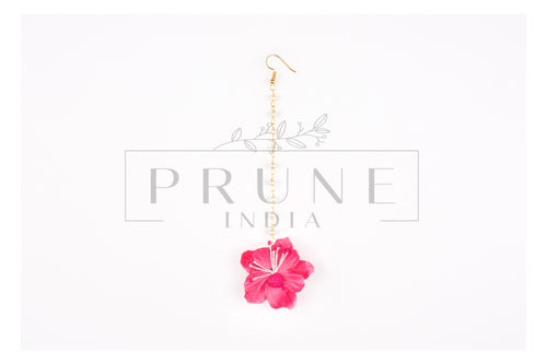 Hot Pink Set of Three - Maang Tikka , Jhumkie with Floral Kaanchain & Haath Phool
