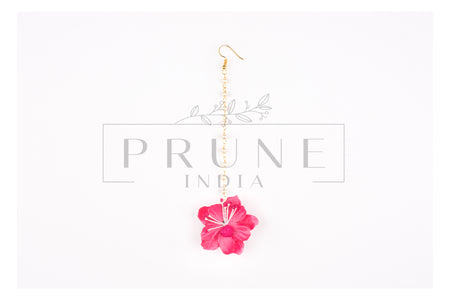 Hot Pink Set of Three - Maang Tikka , Jhumkie with Floral Kaanchain & Haath Phool