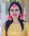 Bride in Set of Four - Maang Tikka , Jhumkie with Floral Kaanchain, Haath phool & Kaleere