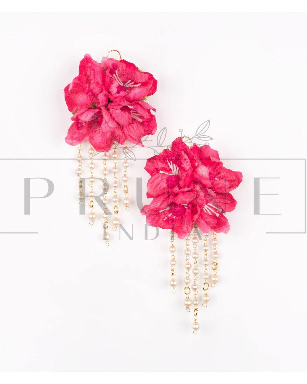 Hot Pink Four Flower Round Earring with Five Bead Drop