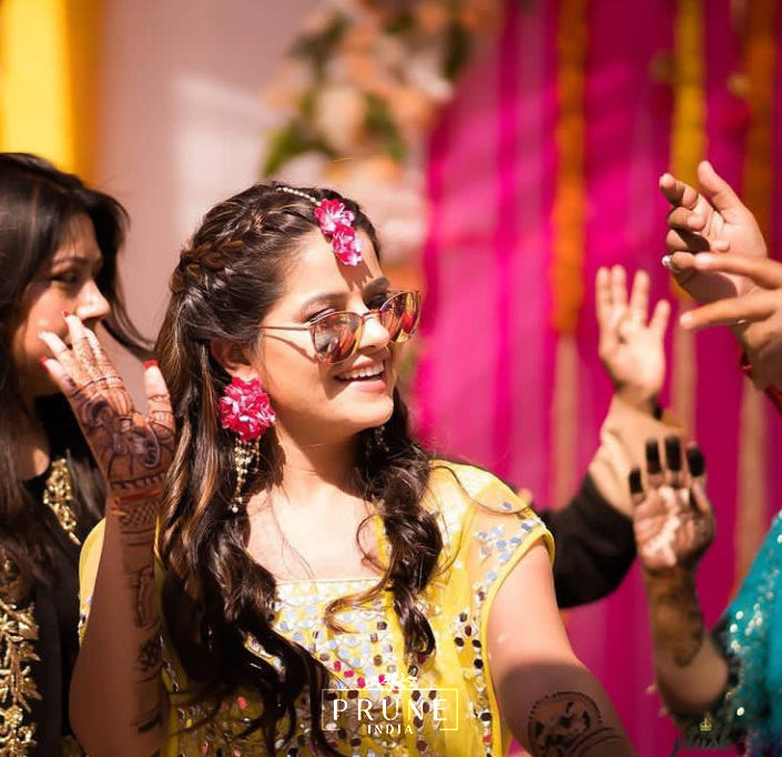 Maang Tikka, Earrings with Bead drop & Haath Phool