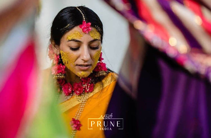 Real bride Tanya Chadha wearing the Prune India Signature Silk 2.0 jewelry set in Vogue India.