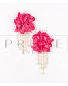 Hot Pink Four Flower Round Earring with Five Bead Drop